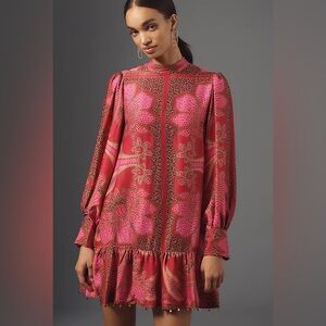 Farm Rio Floral Glam Scarf Pink Mini Dress Size M NWT